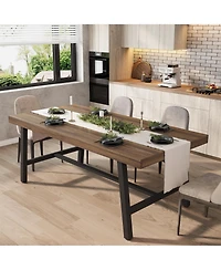 4-Person dining Set 70.87" large kitchen table with a sturdy metal frame + 4 genuine leather-upholstered chairs