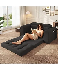59" Corduroy Folding Sofa Bed with Round Armrests-Convertible, Back-Friendly Bed-No Assembly Required-Living Room/Bedroom Floor