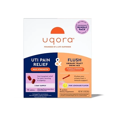 Uqora Uti Pain Maximum Relief and Flush Convenience Bundle - Pink Lemonade Flavor