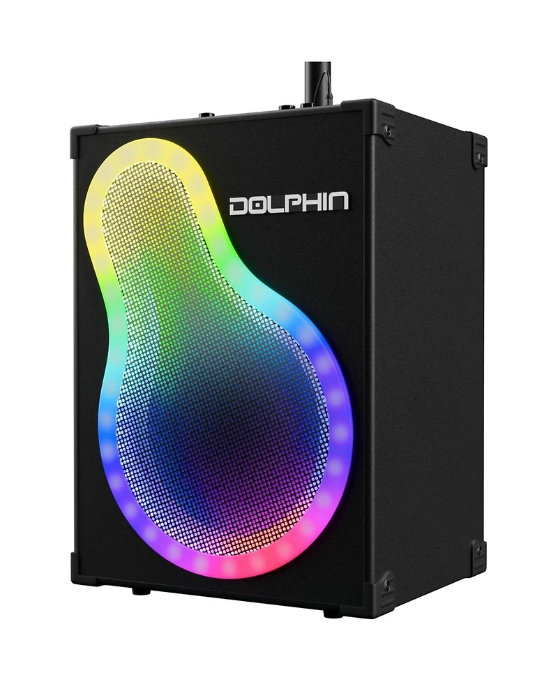 Dolphin Audio Karaoke Box 500 VocalPro Portable Bluetooth Speaker with Led Lights, Microphone and Stand
