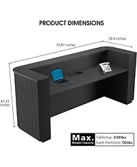 Logicfox 70.8in Curved Reception Desk, Mid Century Front Desk Room Table with Power Outlet and Led Light