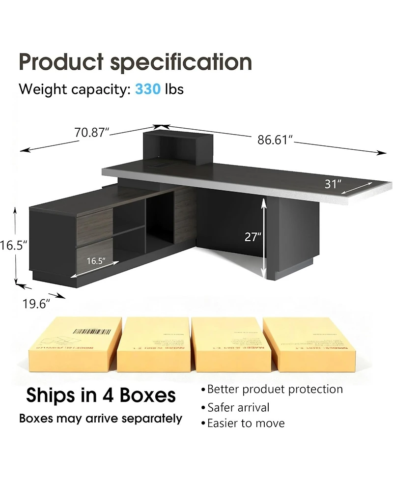 Logicfox Executive Office Desk with Cable Management Storage Cabinet Outlet Led