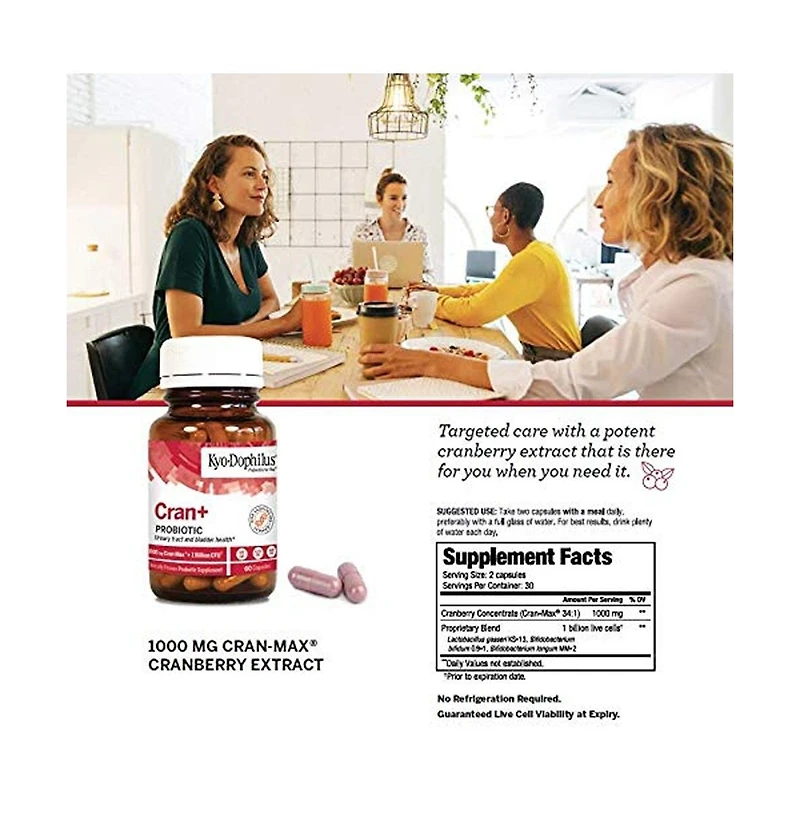 Kyo-Dophilus Cran+ Probiotic, Urinary Tract and bladder health, 60 capsules