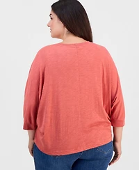 Democracy Plus Dolman-Sleeve Soutache Floral-Embroidered Top