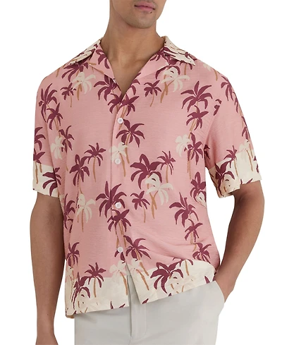 Reiss Men's Madrona Palm-Print Cuban-Collar Shirt