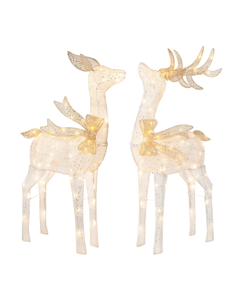 Glitzhome Christmas 3D Glittered Fabric Reindeer Decor, Set of 2