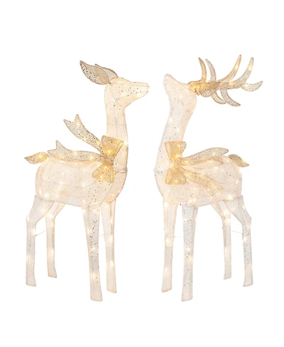 Glitzhome Christmas 3D Glittered Fabric Reindeer Decor, Set of 2