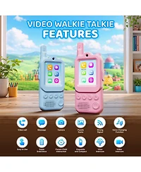 Contixo TK2 Kids Video Walkie Talkies with Camera, Blue and Pink 2-Pack, Rechargeable 2-Way Radios with 2" Screen, Voice and Photo Messaging