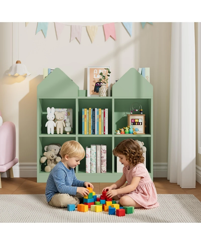 homfan Set of 2 Kids Castle Cube Toy Storage Organizer 6 Cubby Open Bookshelf with Anti Tip Wall Device Perfect for Playrooms
