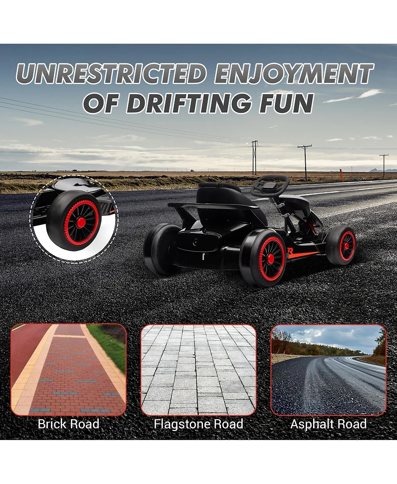 homfan 49.6 x 26.6 11.0 Inch Kids Electric Drift Go Kart, 24V Battery Powered Racing Kart with 10 Mph Speed, 2 Motor for Outdoor Fun