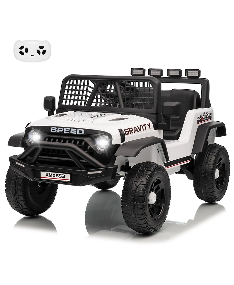 homfan 12V Electric Ride-On Truck, Remote Control, 3 Speeds up to 5MPH, Coil Suspension, Led Lights, Music, Rechargeable Battery, Single Seat, Perfect