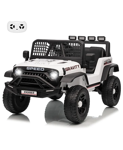 homfan 12V Electric Ride-On Truck, Remote Control, 3 Speeds up to 5MPH, Coil Suspension, Led Lights, Music, Rechargeable Battery, Single Seat, Perfect