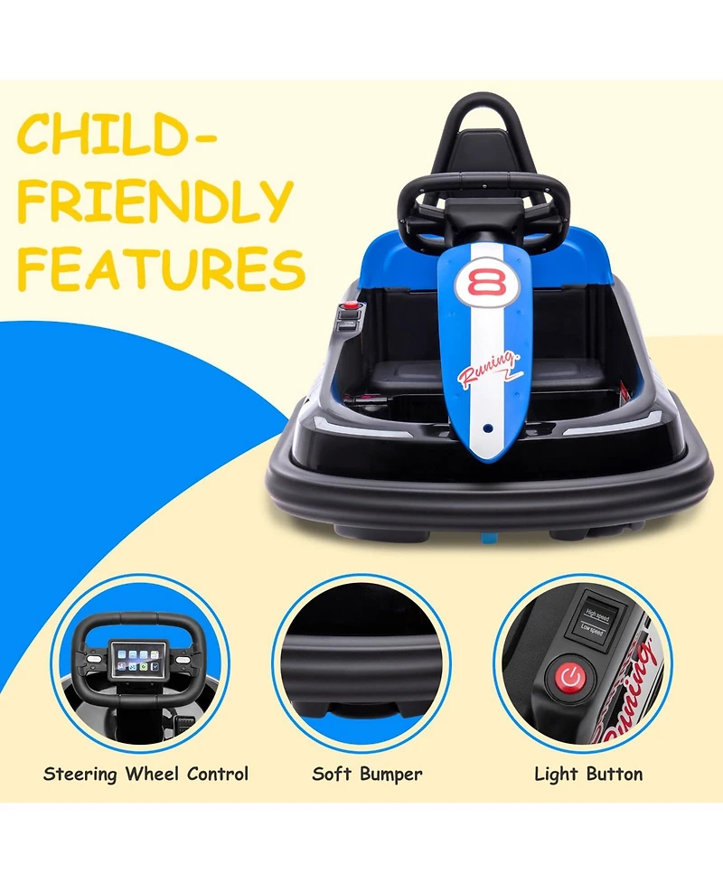 homfan 29.9x19.3x10.2 Kids Electric Bumper Car 6V Ride On Toy, 3 mph Speed, Dual Drive Motors, 360degree(s) Spin, Soft Ring, Indoor Play