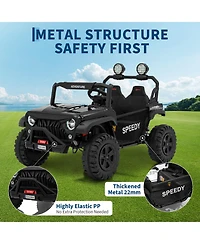Homfan 48.4x31.1x32.6 24V Kids Electric Ride-On Car with Remote Control. Metal Frame. Led Lights. for Outdoor Play.