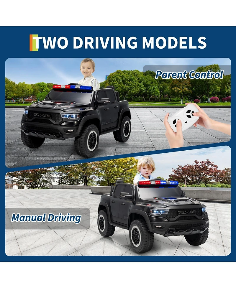 homfan 12V Pickup Truck Ride On, Remote Control, Gentle Start, Music, Spring Suspension, Led Lights, Truck Bed Storage