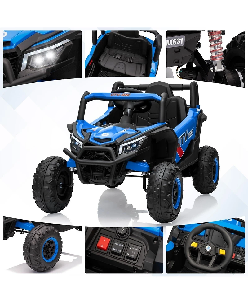 homfan 12V Ride On Utv Truck, 4WD/2WD Switchable, 4 Spring Suspension, Eva Tires, Safety Belt, Double Doors, Bluetooth, Music