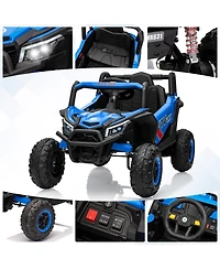 homfan 12V Ride On Utv Truck, 4WD/2WD Switchable, 4 Spring Suspension, Eva Tires, Safety Belt, Double Doors, Bluetooth, Music