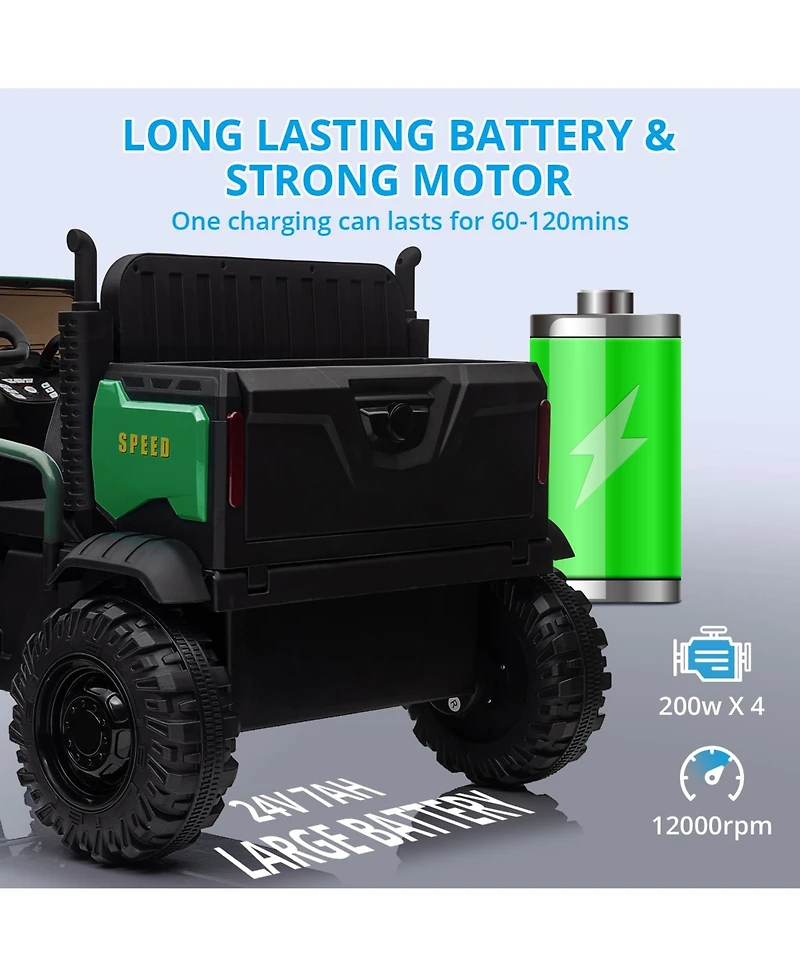 homfan 2 Seater Ride On Tractor Car, Green Kids Electric Vehicle with 24v Battery and Remote Control