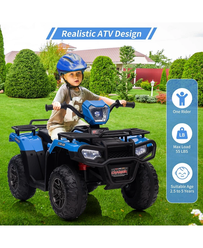homfan 12v Electric Kids Ride On Atv, Battery Powered 4 Wheeler Car with Led Lights for Toddlers Ages 2.5 to 6 Years
