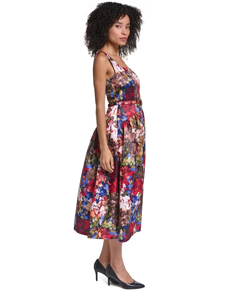 Karl Lagerfeld Paris Women's Printed Satin Drop Waist Midi Dress