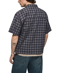 Lucky Brand Men's Embroidered Plaid Spread Collar Shirt