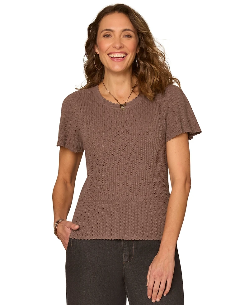 Democracy Women's Flounce Short-Sleeve Crochet Top