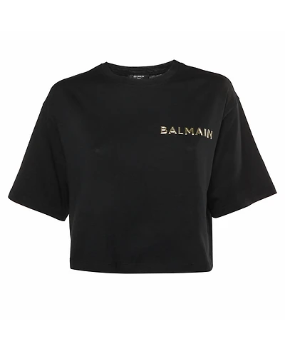 Pre-Owned Balmain Women's Logo Embossed Jersey Crop Top