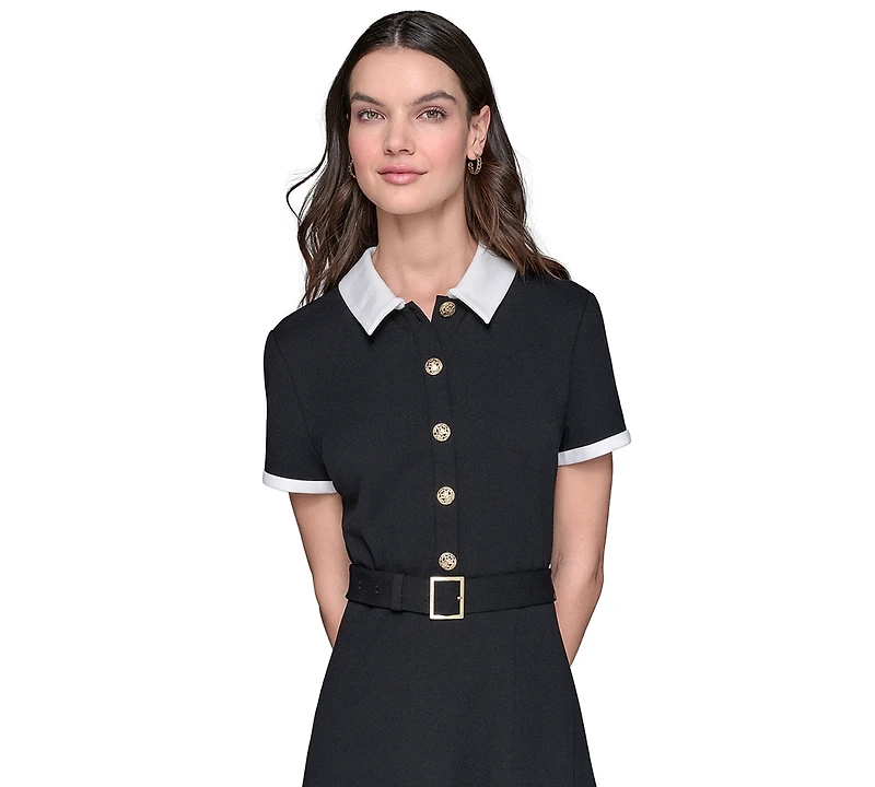 Karl Lagerfeld Paris Women's Belted A-Line Midi Shirt Dress