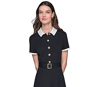 Karl Lagerfeld Paris Women's Belted A-Line Midi Shirt Dress