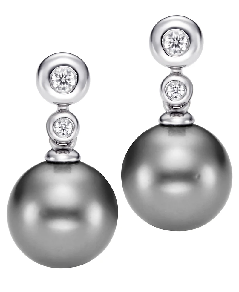 Macy's Cultured Tahitian Pearl & Diamond (0.08 ct. t.w.) Stud Earrings
