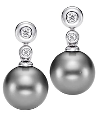 Macy's Cultured Tahitian Pearl & Diamond (0.08 ct. t.w.) Stud Earrings