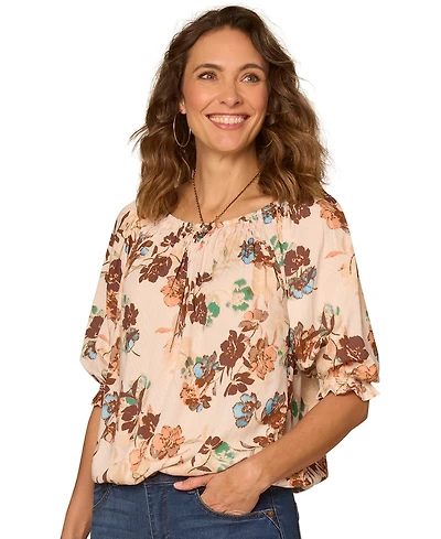 Democracy Women's Printed Scoop Neck Woven Top