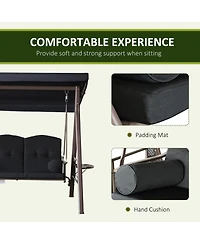 Outsunny Outdoor Patio 3-Person Steel Canopy Cushioned Seat Bench Swing with Included Side Trays & Padded Comfort