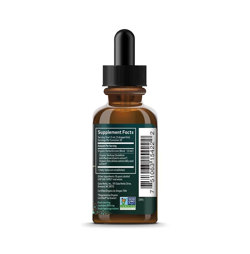 Gaia Herbs Milky Oats and Skullcap Regenerative Certified Tinctures 1 fl oz