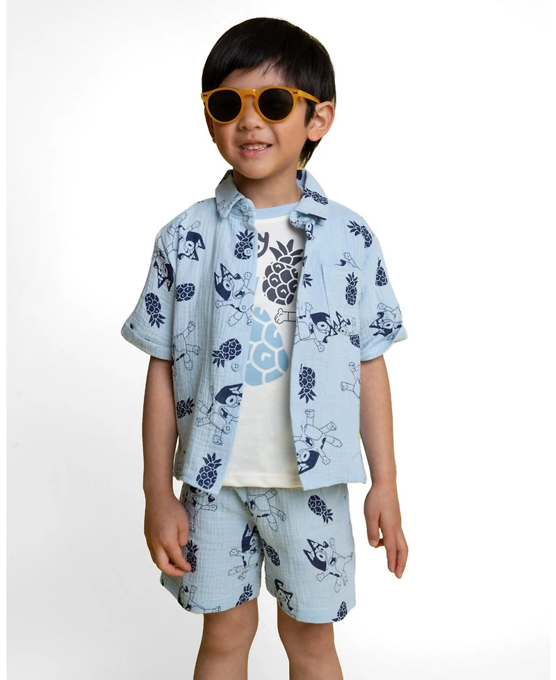 Bluey Boys' 2T-4T Hawaiian Shirt, Tee and Shorts Set