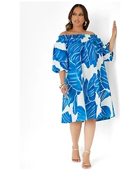 Ashley Stewart Women's Plus Off The Shoulder Leaf Print Dress