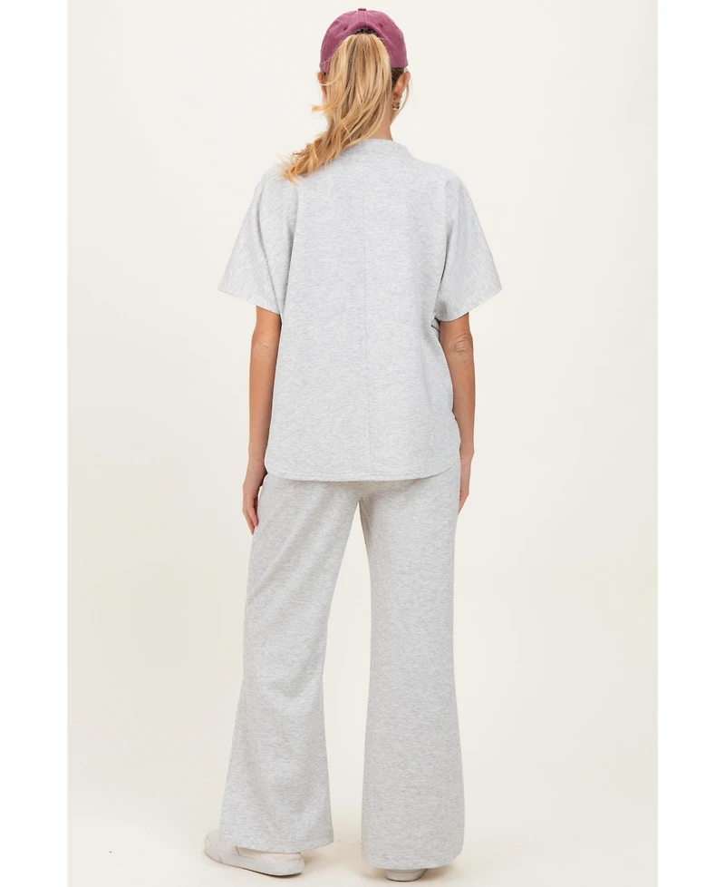 Pinkblush Women's Heather Grey Curved Hem Tee Pants Lounge Set