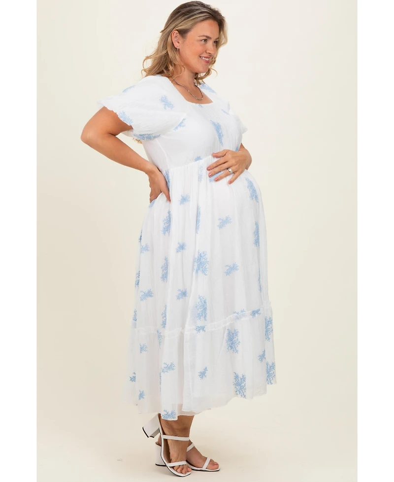 Pinkblush Plus Ivory Floral Print Ruffle Hem Midi Dress