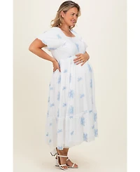 Pinkblush Plus Ivory Floral Print Ruffle Hem Midi Dress