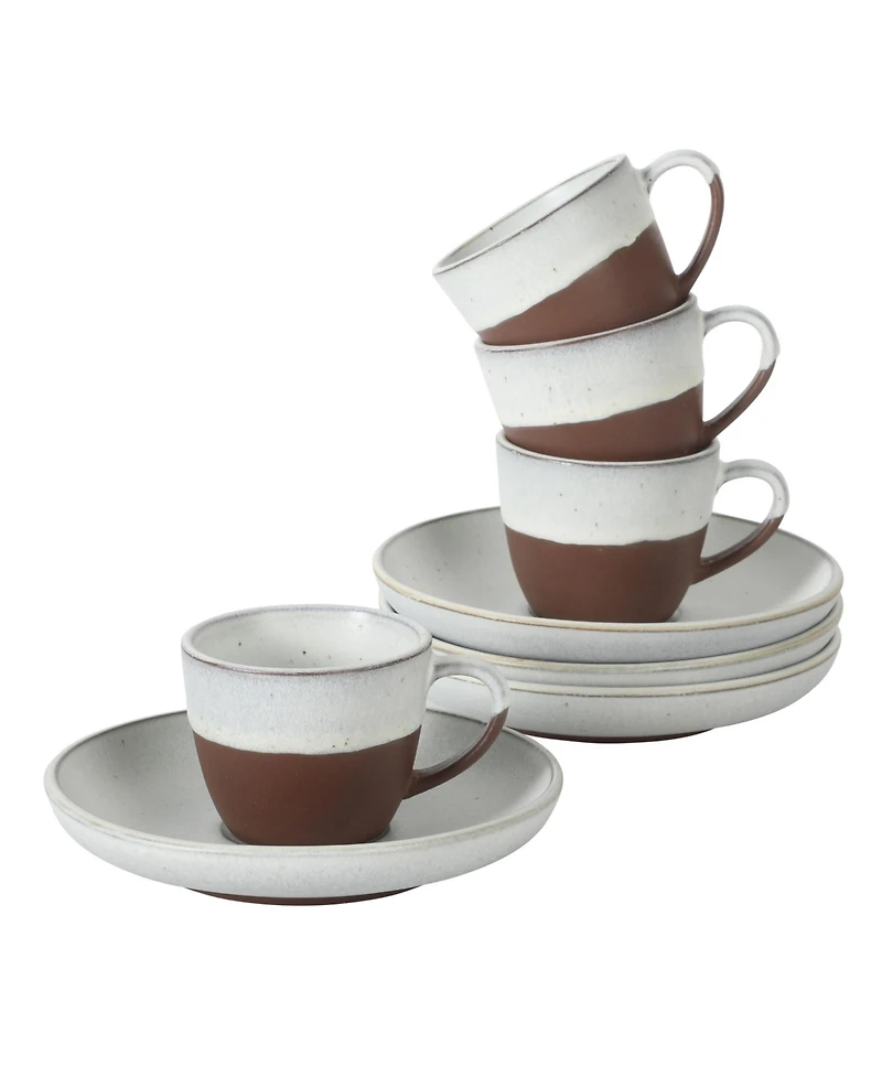 Gibson Home William Crest 8 Piece Cup and Saucer Set, 4piece 3.5oz Stoneware Cups 4 piece5.5" Saucers