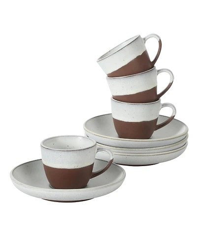 Gibson Home William Crest 8 Piece Cup and Saucer Set, 4piece 3.5oz Stoneware Cups 4 piece5.5" Saucers