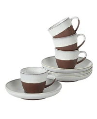Gibson Home William Crest 8 Piece Cup and Saucer Set, 4piece 3.5oz Stoneware Cups 4 piece5.5" Saucers