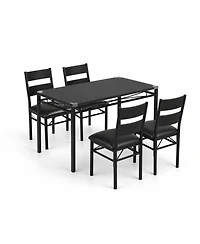 homfan Retro 5 Piece Dining Table Set Wood Table with Upholstered Chairs and Corner Protector for Kitchen or Apartment