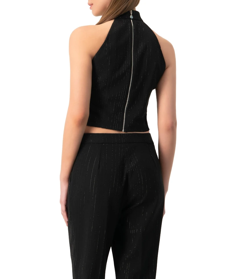 Ivonne Women's Halter-Neck crystal-adorned Sleeveless Crop Top