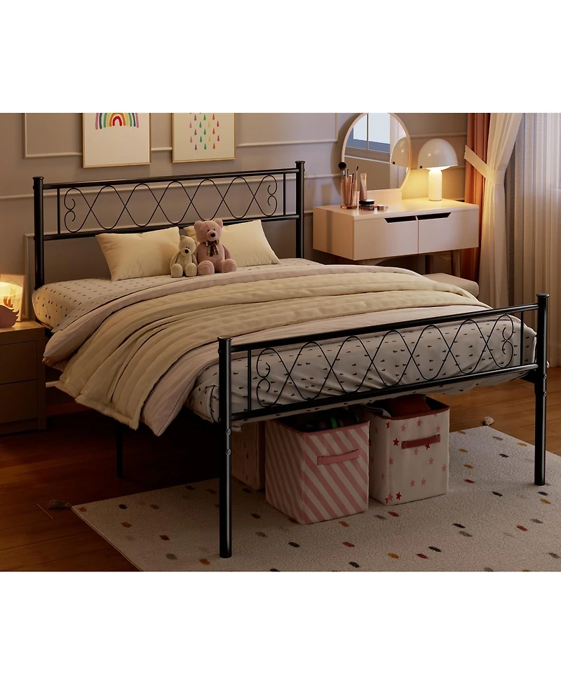 homfan Metal Platform Bed Frame with Headboard and Footboard, Slats, 13.7 Inch Underbed Storage