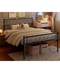 homfan Metal Platform Bed Frame with Headboard and Footboard, Slats, 13.7 Inch Underbed Storage
