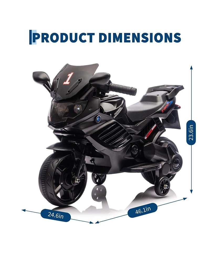 homfan 6V Battery Powered Ride-On Motorcycle Toy, 3-Wheel Stable Design, Training Wheels, Headlight, Horn and Music, Realistic Motorbike, Outdoor Play