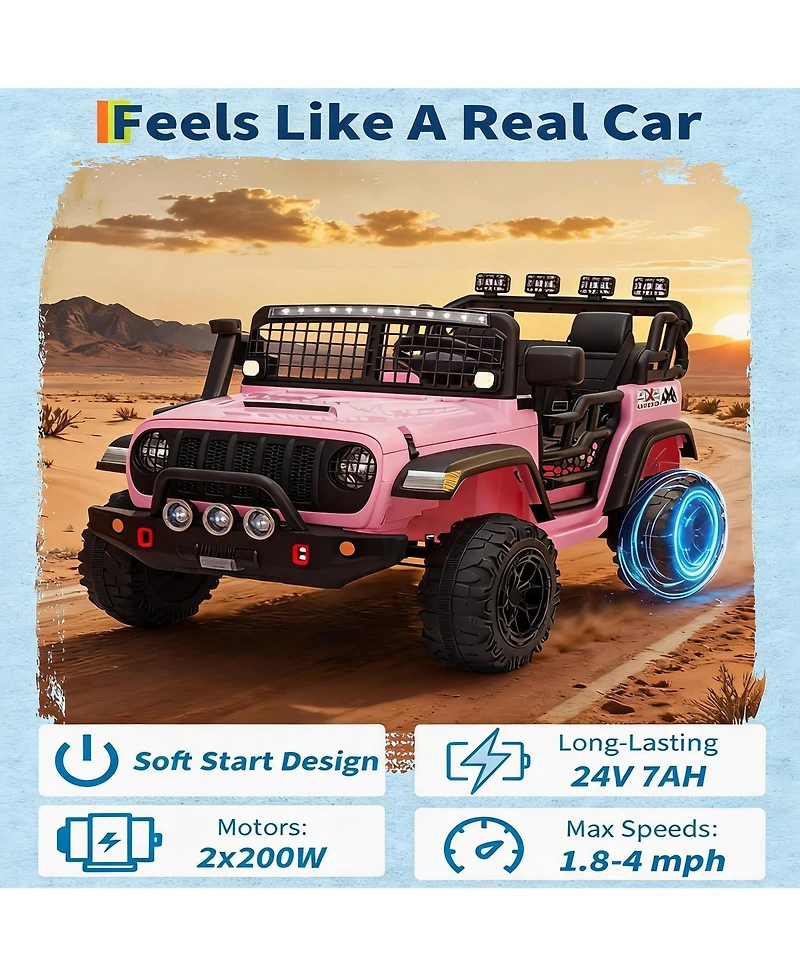homfan 2 Seater 24V Electric Ride on Car with Remote Control, 20" Large Seat, 2 Safety Belts,Dual 200W Motors for 3+