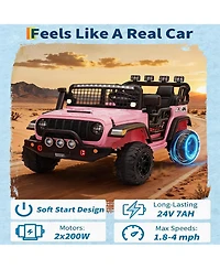 homfan 2 Seater 24V Electric Ride on Car with Remote Control, 20" Large Seat, 2 Safety Belts,Dual 200W Motors for 3+