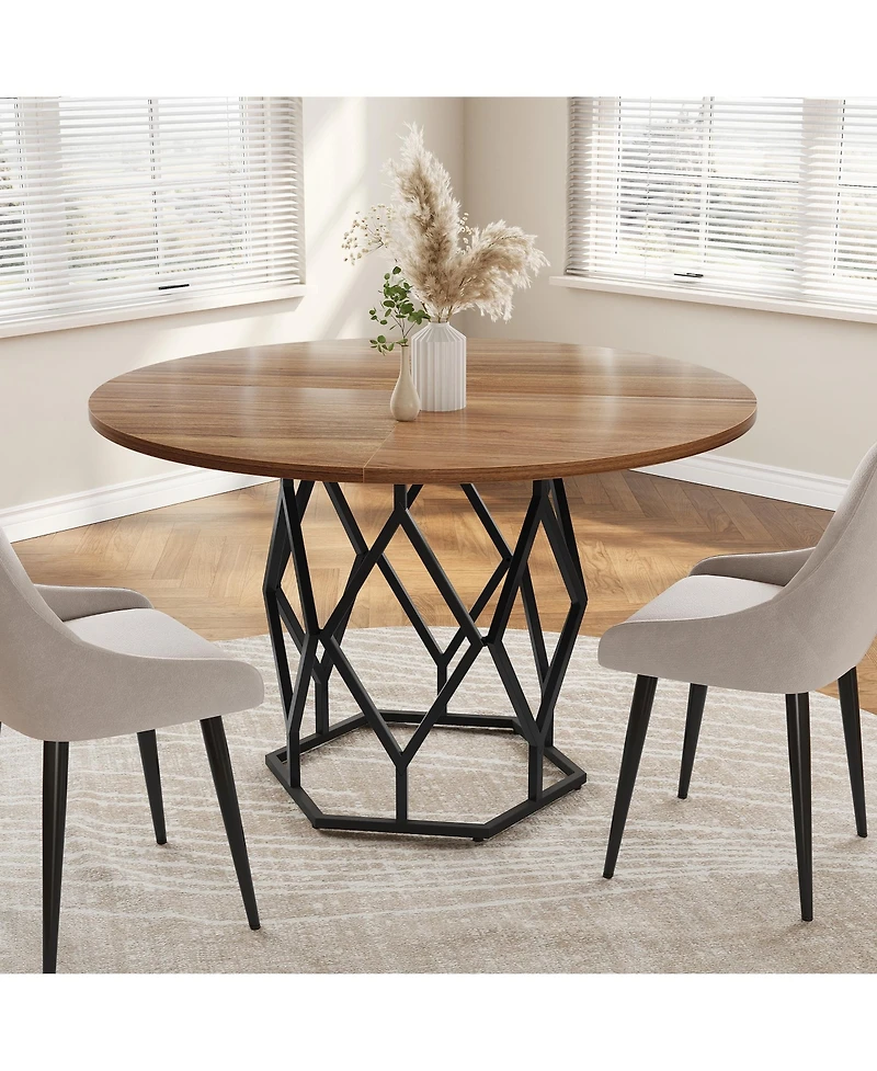 homfan 47 Inch Round Dining Table for 4-6, Industrial Farmhouse Table, Sturdy Metal Base, Rustic Wood Circle Top, Great Restaurants or Home